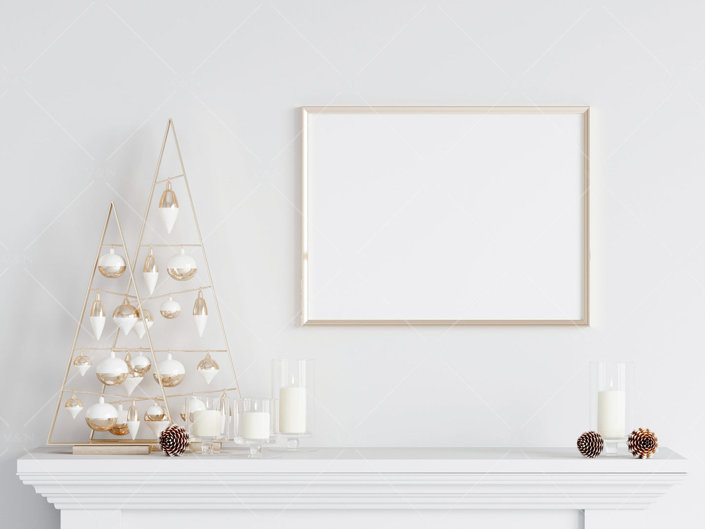 Christmas Frame Mockup 3:4 ratio, Minimalist Frame Mockup, Horizontal Golden Frame Mockup, Landscape Frame Mockup Christmas, PSD JPG PNG