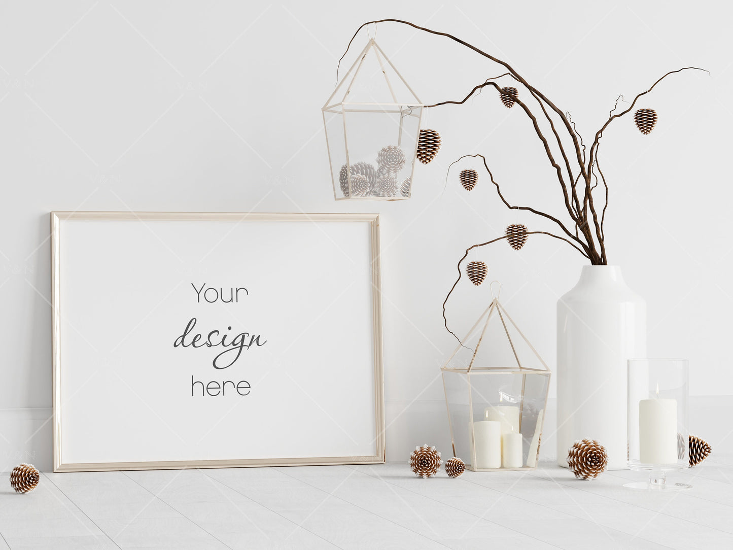 Christmas Frame Mockup 3:4 ratio, Minimalist Frame Mockup, Horizontal Wooden Frame Mockup, Landscape Frame Mockup Christmas, PSD JPG PNG