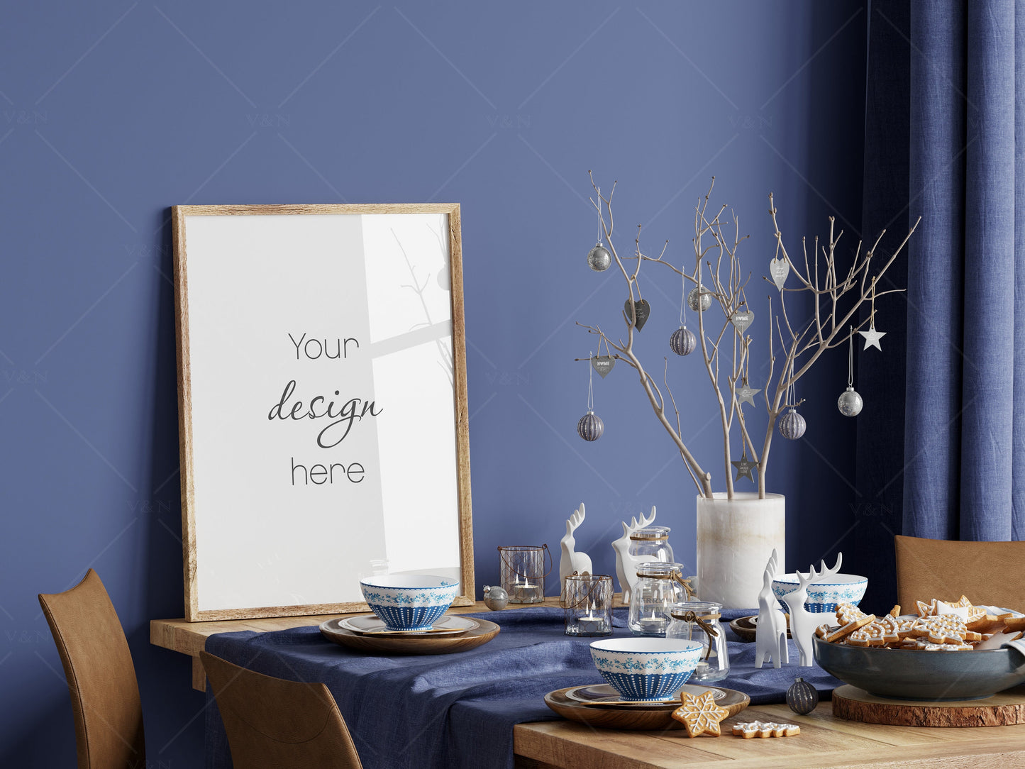 Dining Room Christmas Frame Mockup 3:4 ratio, PSD JPG PNG