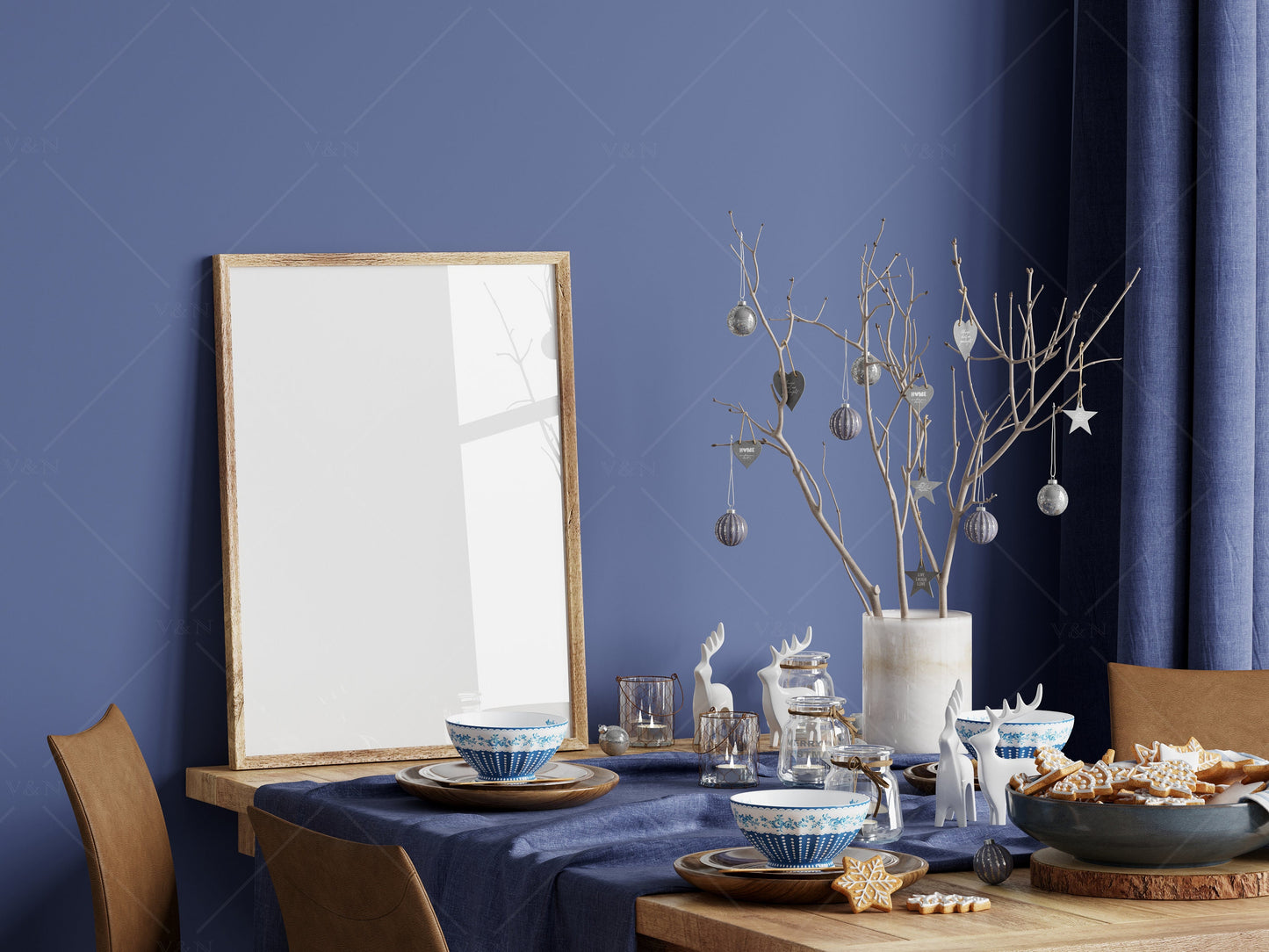 Dining Room Christmas Frame Mockup 3:4 ratio, PSD JPG PNG