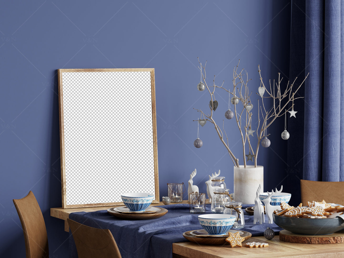 Dining Room Christmas Frame Mockup 3:4 ratio, PSD JPG PNG