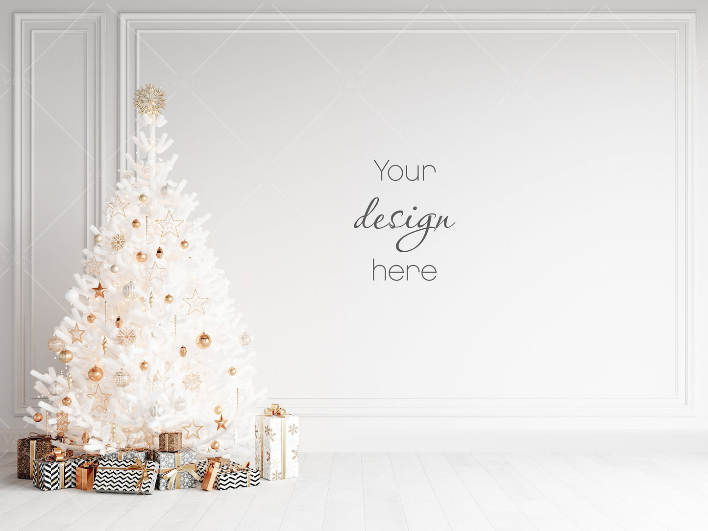 Christmas Interior Mockup, Blank Wall Mockup, Living Room Wall Mockup, Wall Mockup