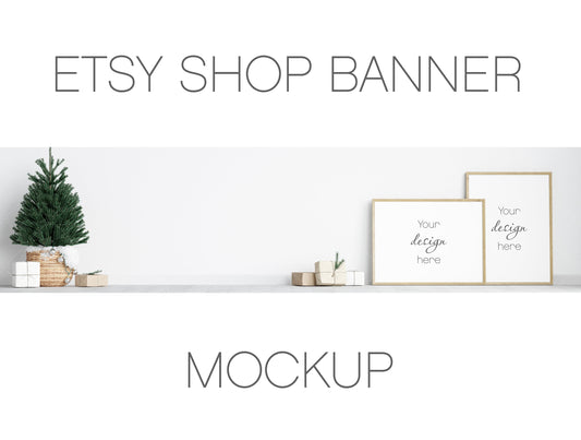 Christmas Etsy Shop Banner Mockup With Wooden Frames 3*4 ratio