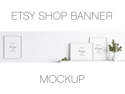 Christmas Etsy Shop Banner Mockup With Wooden Frames 3*4 ratio