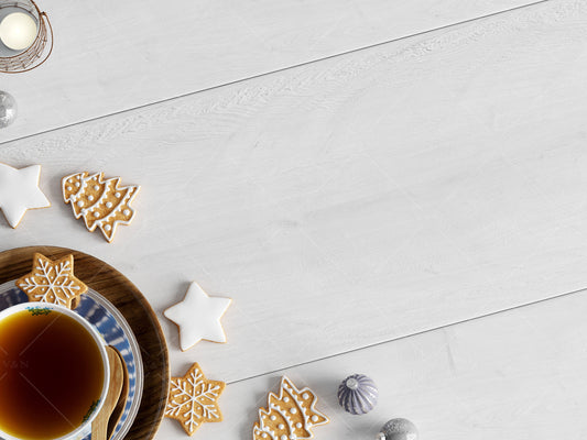 Christmas Flat Lay Mock Up JPG, Styled Wooden Background With Christmas Decor