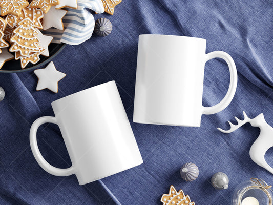 Two Mugs Mockup Christmas JPG, Christmas Cup Mockup, White Mug Mockup, Coffee Cup Mockup, Cup Mockup, Mug Mockup Front