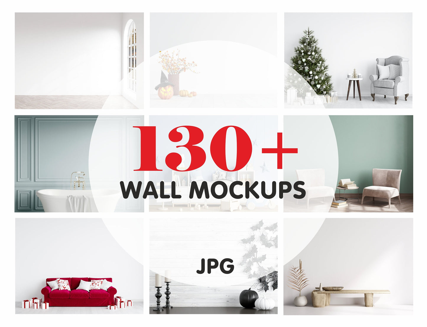 Interior Mockup Bundle Set, JPG, Empty Wall, Blank Wall, Living Room, Nursery, Kids Room, Christmas, Halloween, Bathroom, Etsy Shop Banners