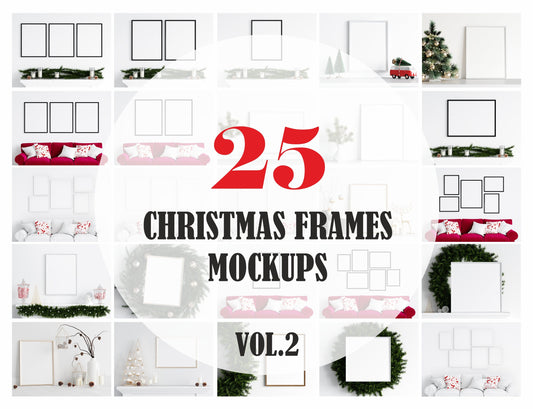 Christmas Frame Mockup Bundle Set, VOL.2 , Christmas Interior Mockups, PSD JPG