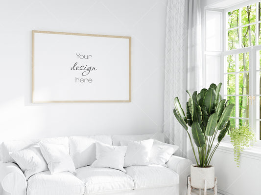 Living Room Frame Mockup, Minimalist Frame Mockup, Horizontal Wooden Frame Mockup 3x4, Horizontal Frame Mockup, Frame Mockup, PSD JPG