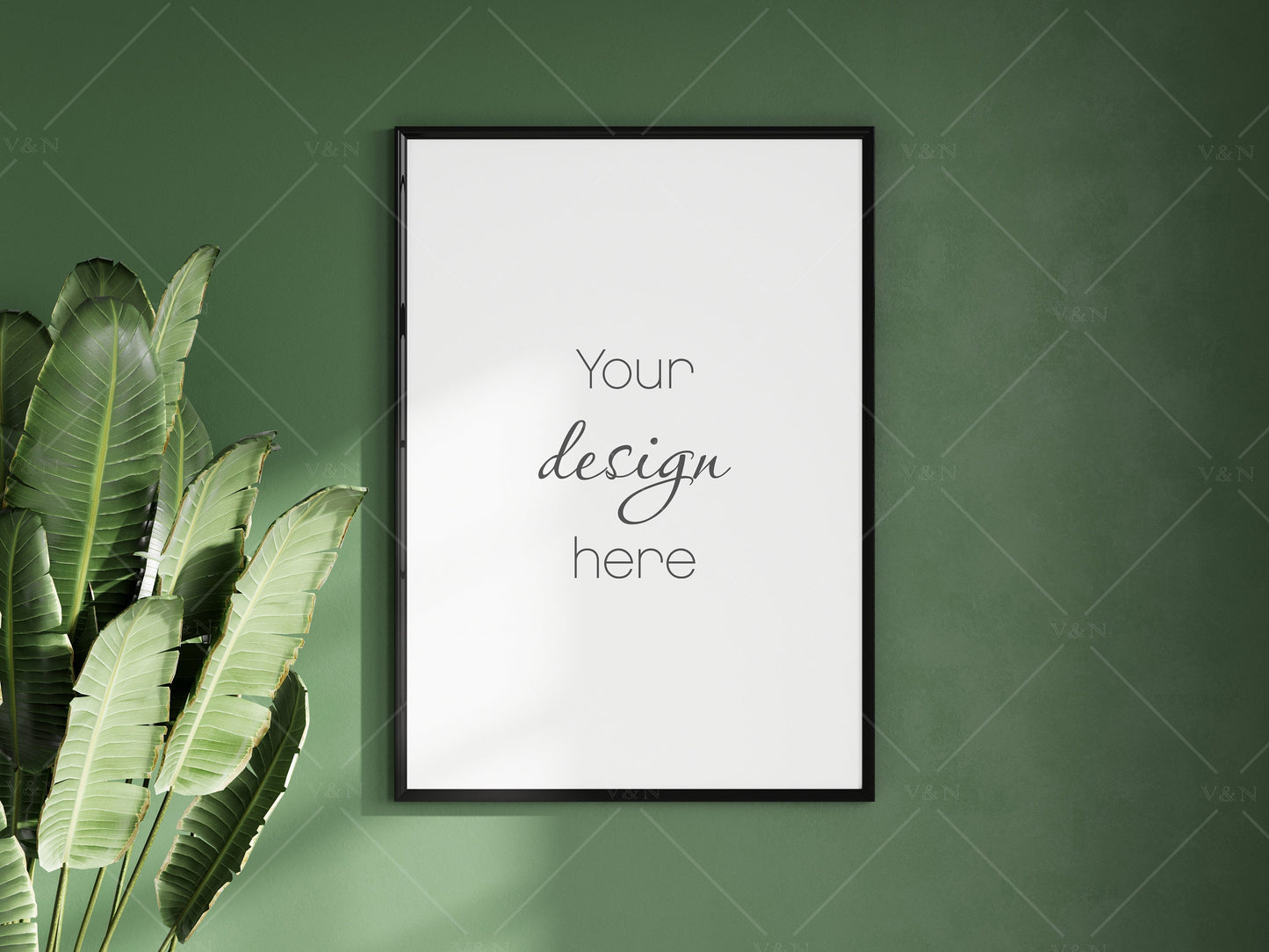 Frame Mockup With Plant, Living Room Frame Mockup, Minimalist Frame Mockup, Vertical Black Frame Mockup A1, PSD JPG PNG