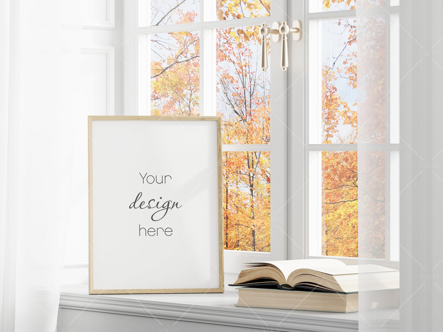 Fall Frame Mockup 3:4 ratio, Fall Minimalist Frame Mockup, Vertical Wooden Frame Mockup, Portrait Frame Mockup Halloween, PSD JPG