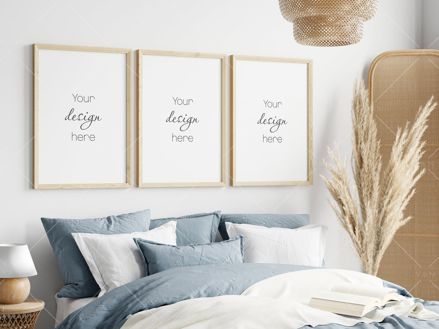 Frame Mockup in Bedroom Interior, Poster Mockup, PSD JPG