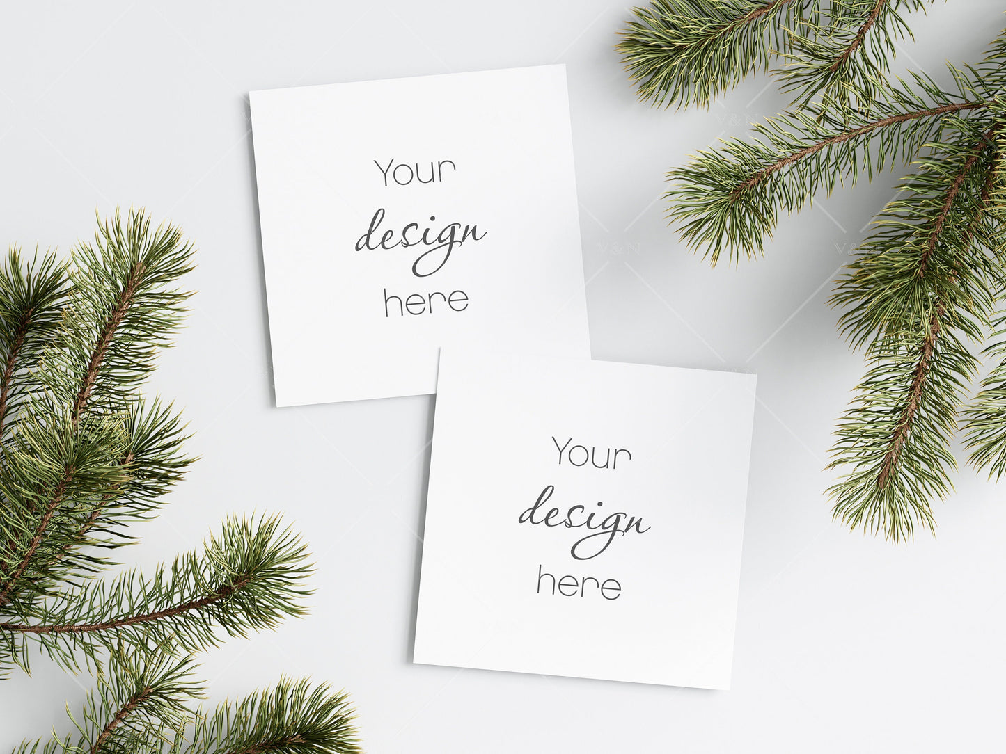 Two Square Christmas Cards Mockup, Mockup Christmas Card, Invitation Mockup, Greeting Card Mockup