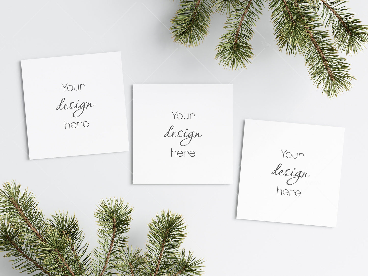 Three Square Christmas Cards Mockup, Mockup Christmas Card, Invitation Mockup, Greeting Card Mockup