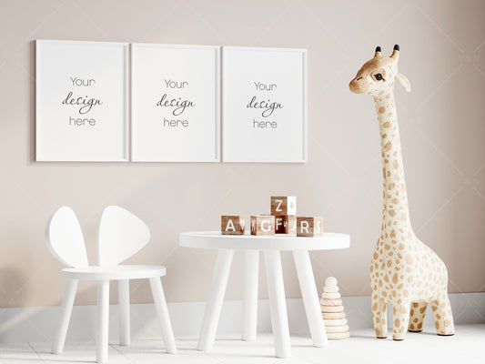 Nursery Frame Mockup, Modern Kid's Room Frame Mockup, Portrait Frames Nursery Interior Wall Mockup, Minimalist Nursery Frame Mockup