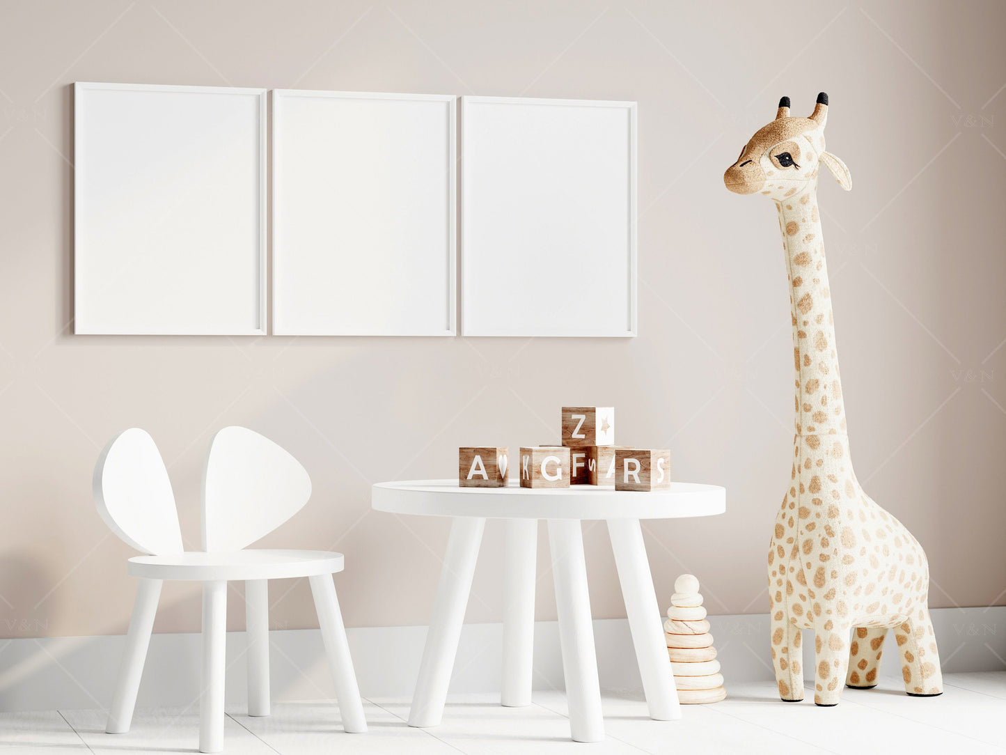 Nursery Frame Mockup, Modern Kid's Room Frame Mockup, Portrait Frames Nursery Interior Wall Mockup, Minimalist Nursery Frame Mockup