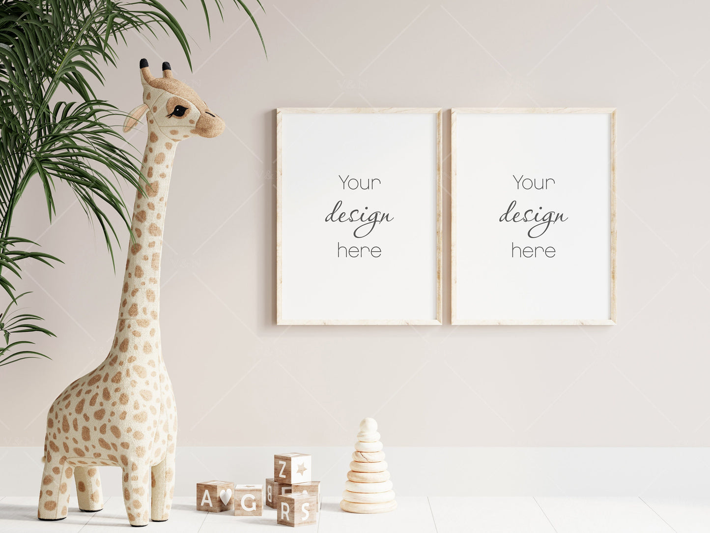 Nursery Frame Mockup, Modern Kid's Room Frame Mockup, Portrait Frames Nursery Interior Wall Mockup, Minimalist Nursery Frame Mockup