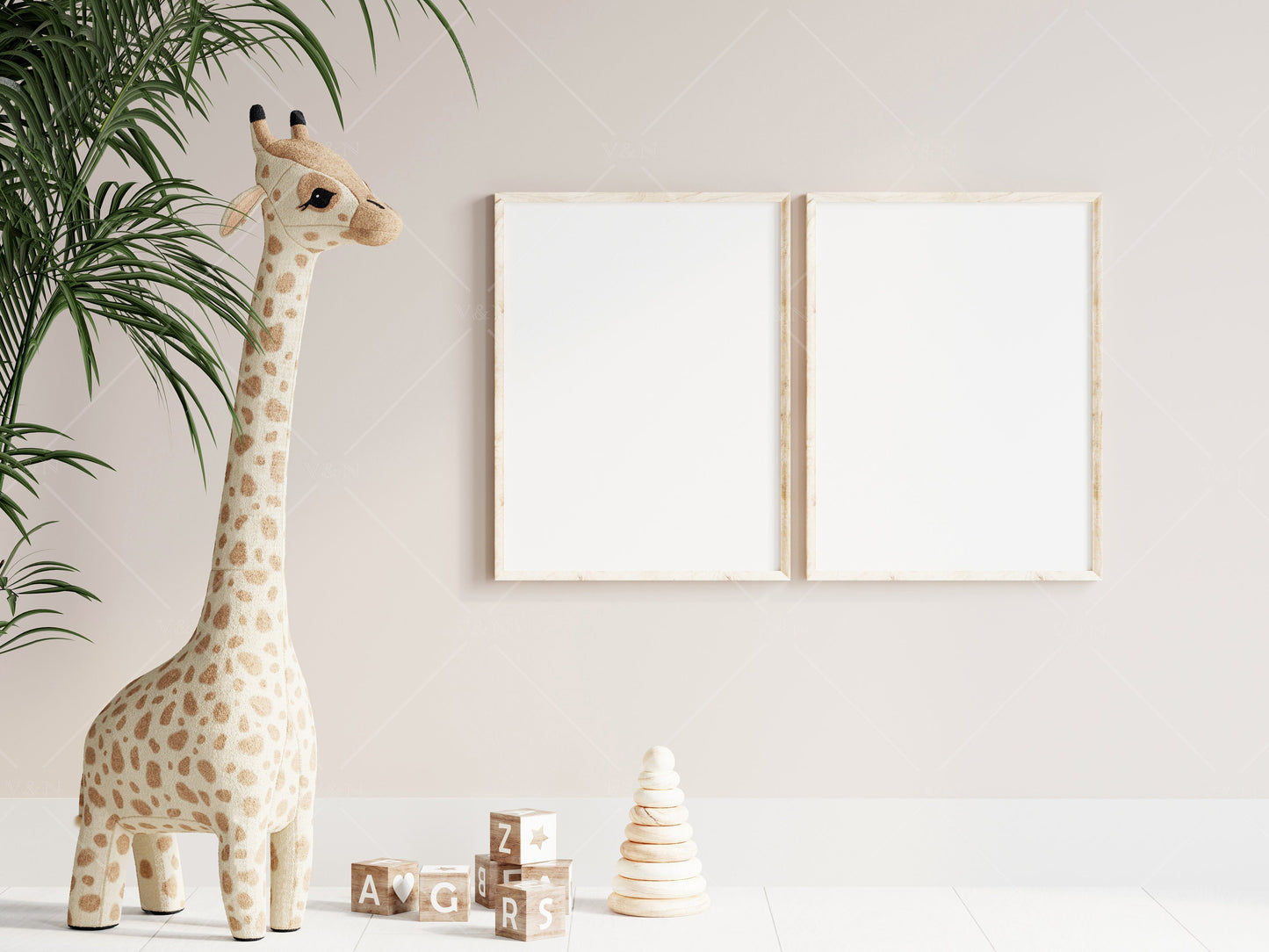 Nursery Frame Mockup, Modern Kid's Room Frame Mockup, Portrait Frames Nursery Interior Wall Mockup, Minimalist Nursery Frame Mockup