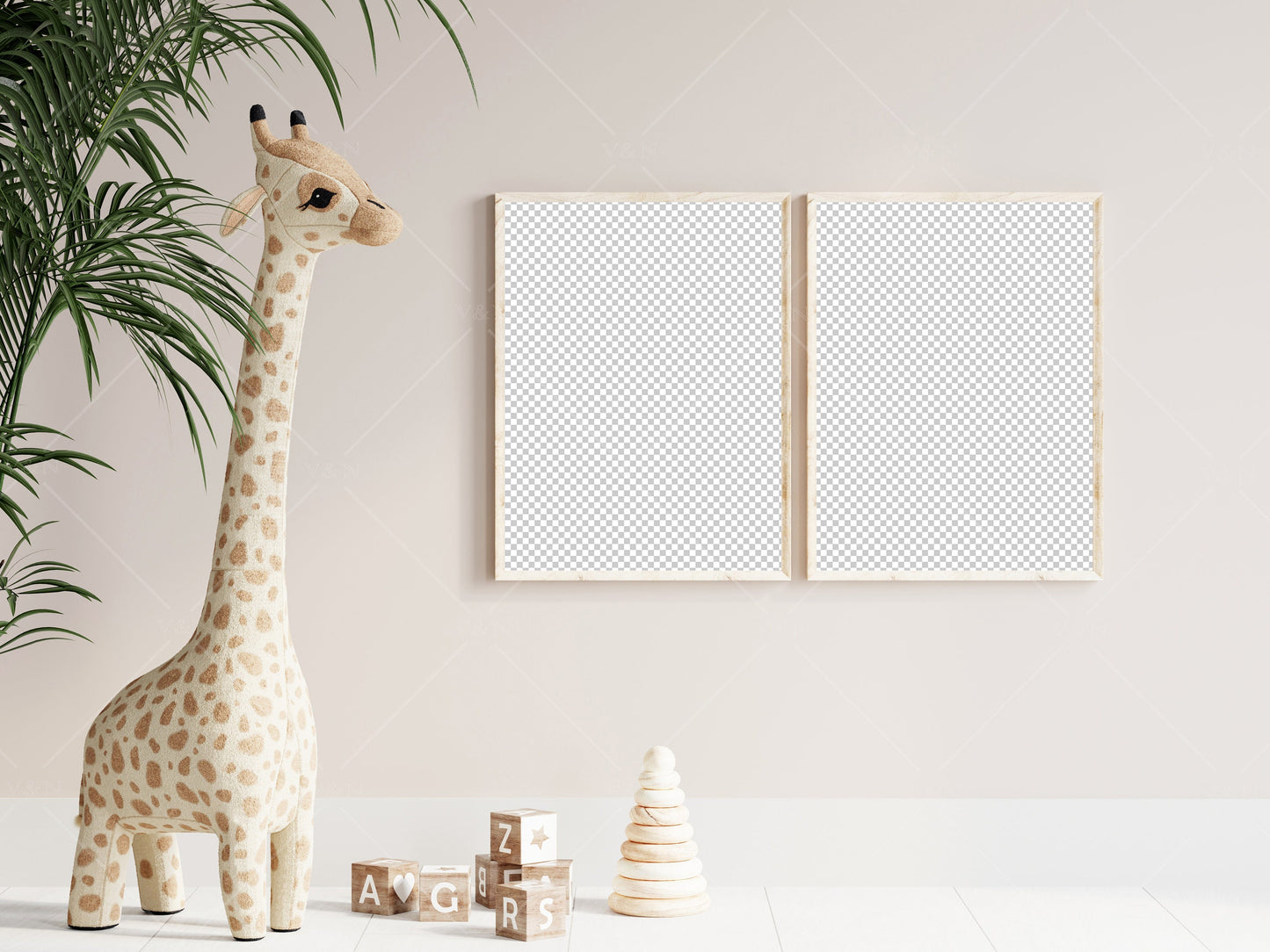 Nursery Frame Mockup, Modern Kid's Room Frame Mockup, Portrait Frames Nursery Interior Wall Mockup, Minimalist Nursery Frame Mockup