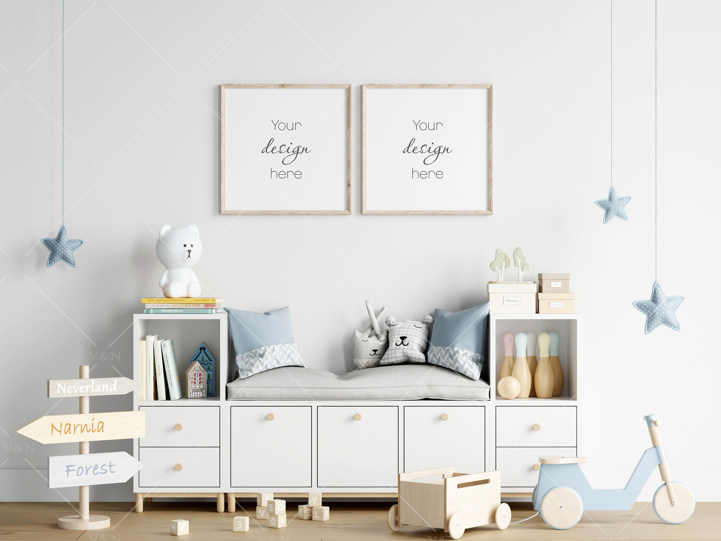 Kids Room Frame Mockup, Frames Nursery Interior Wall Mockup, Minimalist Nursery Frame Mockup