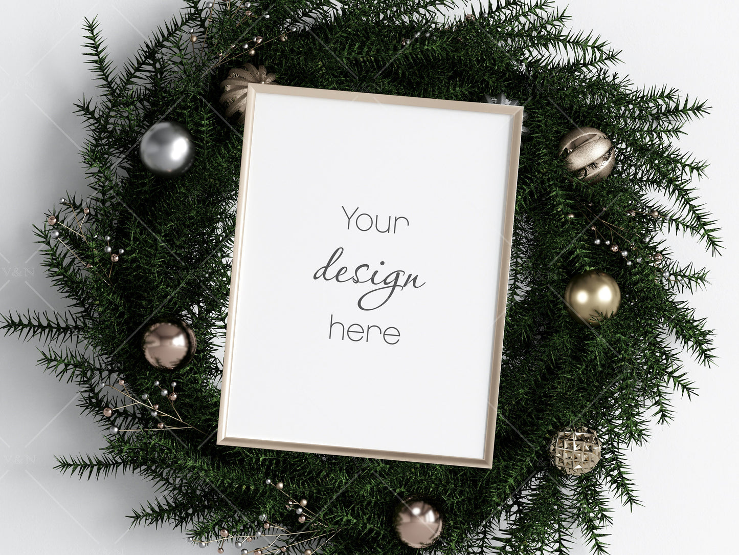 Christmas Frame Mockup 3:4 ratio, Minimalist Frame Mockup, Vertical Golden Frame Mockup, PSD JPG PNG