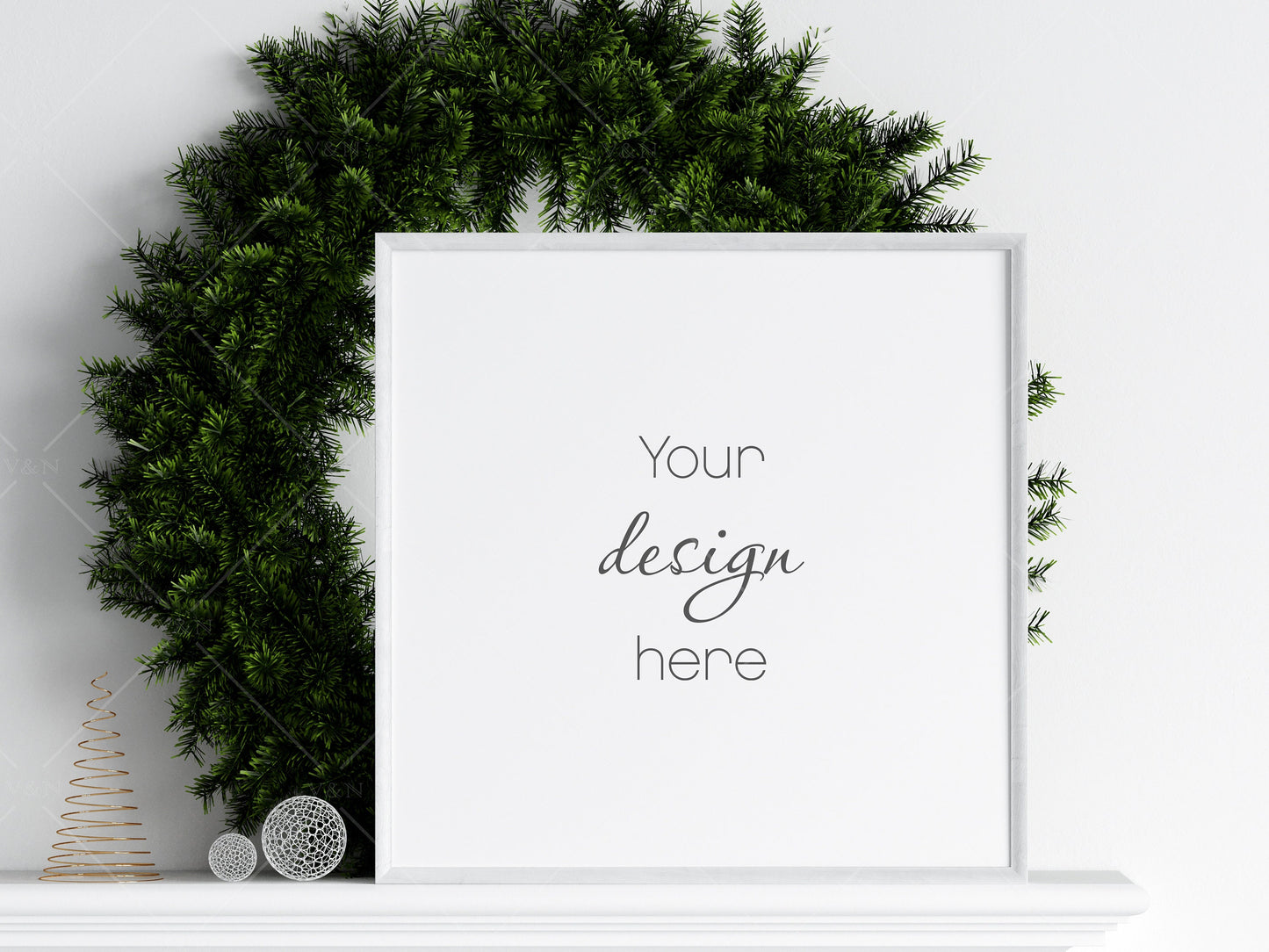 Christmas Frame Mockup 1:1 ratio, Minimalist Frame Mockup, Square White Frame Mockup, Square Frame Mockup Christmas, PSD JPG PNG