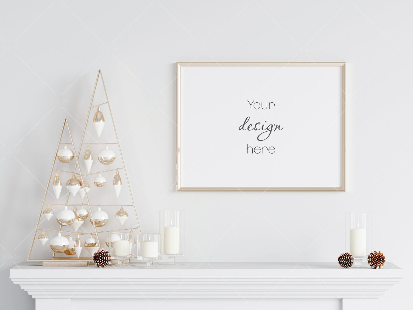 Christmas Frame Mockup 3:4 ratio, Minimalist Frame Mockup, Horizontal Golden Frame Mockup, Landscape Frame Mockup Christmas, PSD JPG PNG