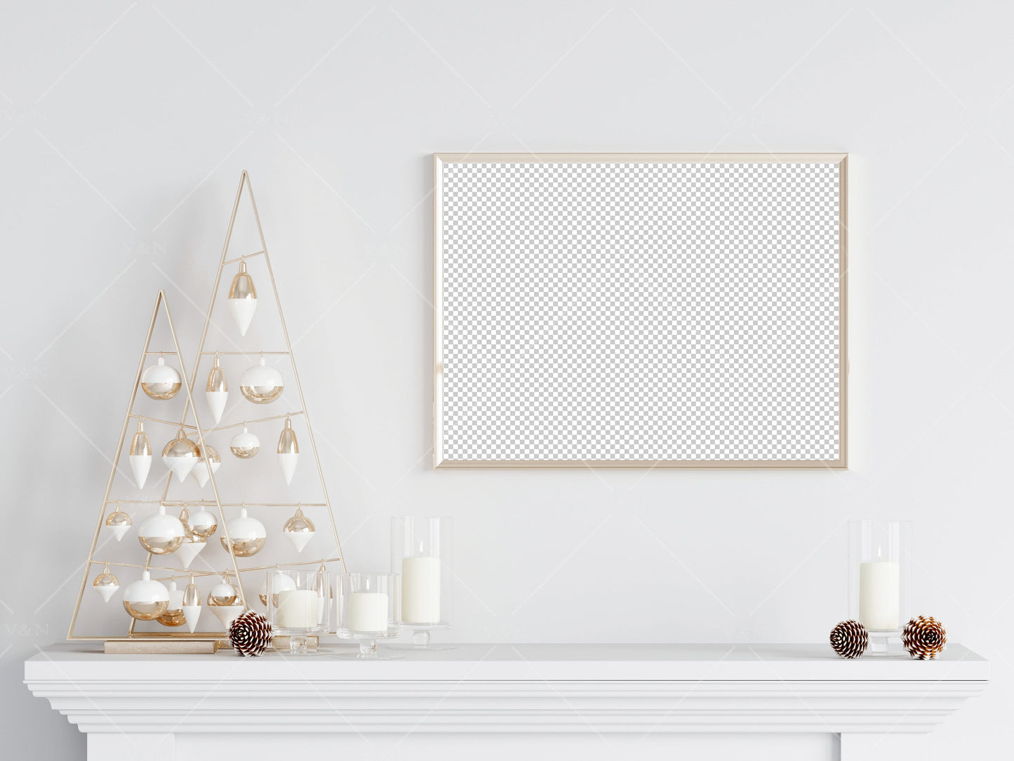 Christmas Frame Mockup 3:4 ratio, Minimalist Frame Mockup, Horizontal Golden Frame Mockup, Landscape Frame Mockup Christmas, PSD JPG PNG