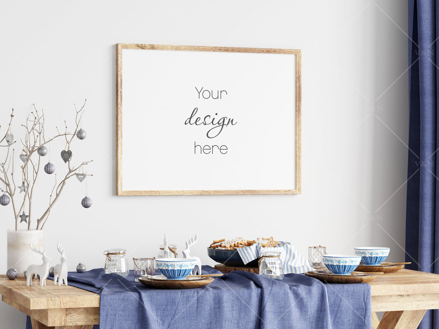 Dining Room Christmas Frame Mockup 3:4 ratio, PSD JPG PNG