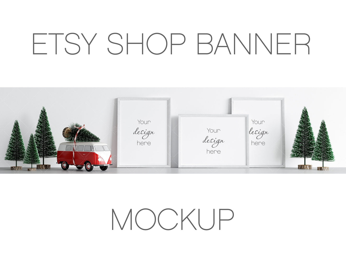 Christmas Etsy Shop Banner Mockup With Wooden Frames 3*4 ratio