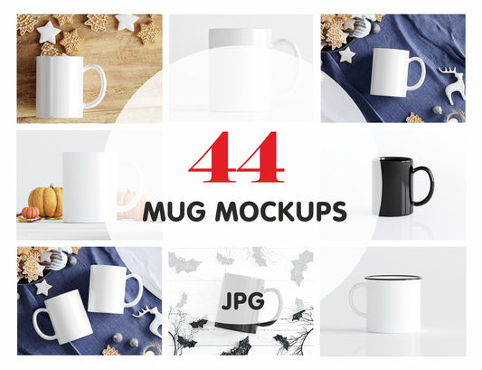 Mug Mockup Bundle Set JPG, Coffee Cups Mockup, Mugs Mockup, Christmas, Halloween, Black, White Mugs