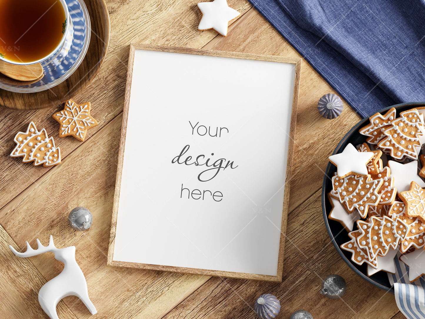 Christmas Frame Mockup 3:4 ratio, Minimalist Frame Mockup, Vertical Wooden Frame Mockup, Portrait Frame Mockup Christmas, PSD JPG PNG