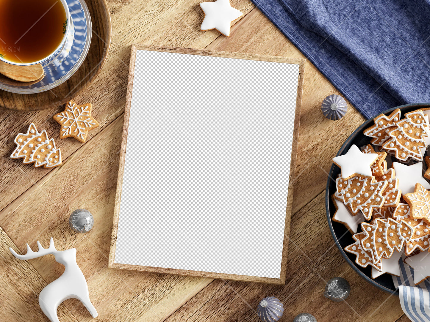 Christmas Frame Mockup 3:4 ratio, Minimalist Frame Mockup, Vertical Wooden Frame Mockup, Portrait Frame Mockup Christmas, PSD JPG PNG