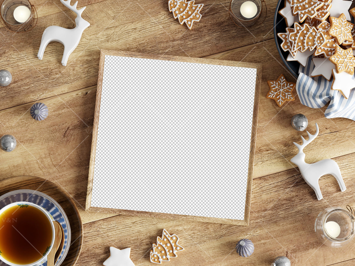 Christmas Frame Mockup 1:1 ratio, Minimalist Frame Mockup, Wooden Frame Mockup Christmas, PSD JPG PNG