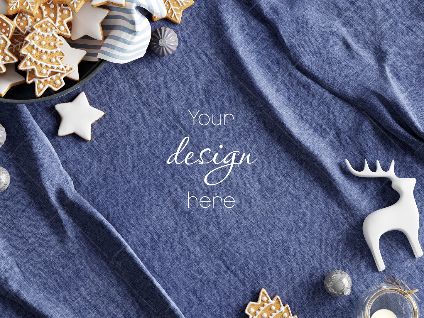 Flat Lay Christmas Mock Up JPG, Styled Wooden Background With Christmas Decor