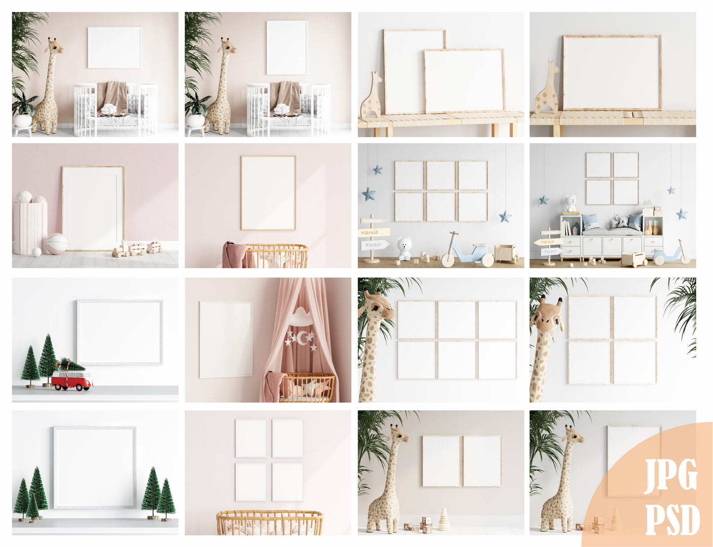 Nursery / Kids Room Interior Mockup Bundle Set, Frames, Empty Wall Mockups, Etsy Shop Banners