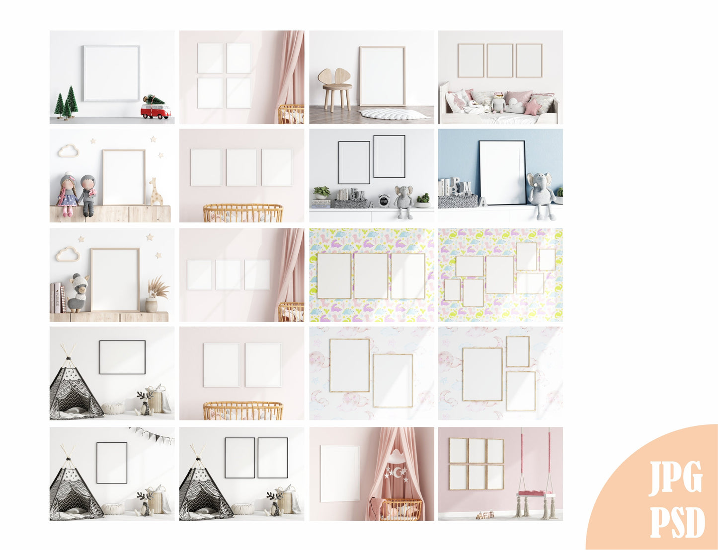 Nursery / Kids Room Interior Mockup Bundle Set, Frames, Empty Wall Mockups, Etsy Shop Banners