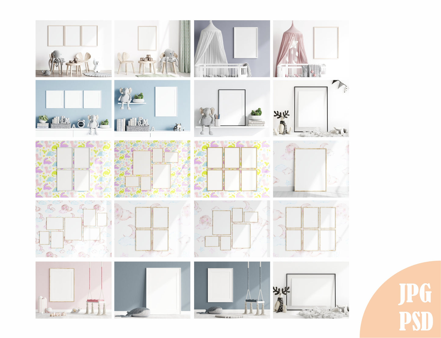 Nursery / Kids Room Interior Mockup Bundle Set, Frames, Empty Wall Mockups, Etsy Shop Banners