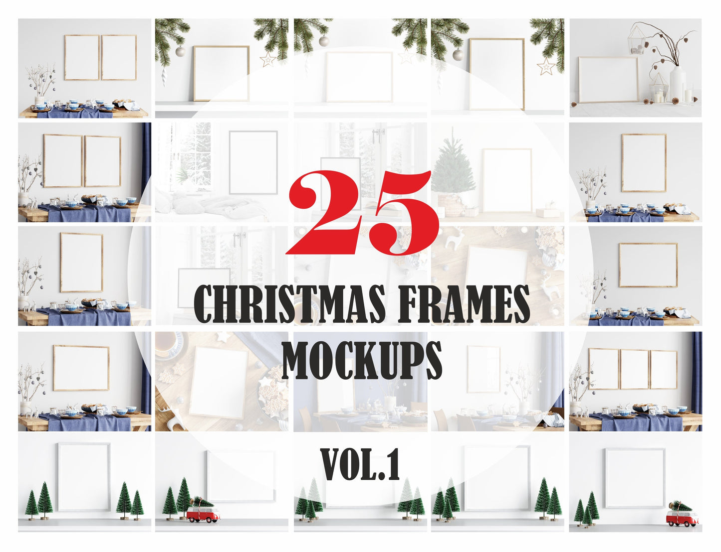 Christmas Frame Mockup Bundle Set, VOL.1 , Christmas Interior Mockups, PSD JPG