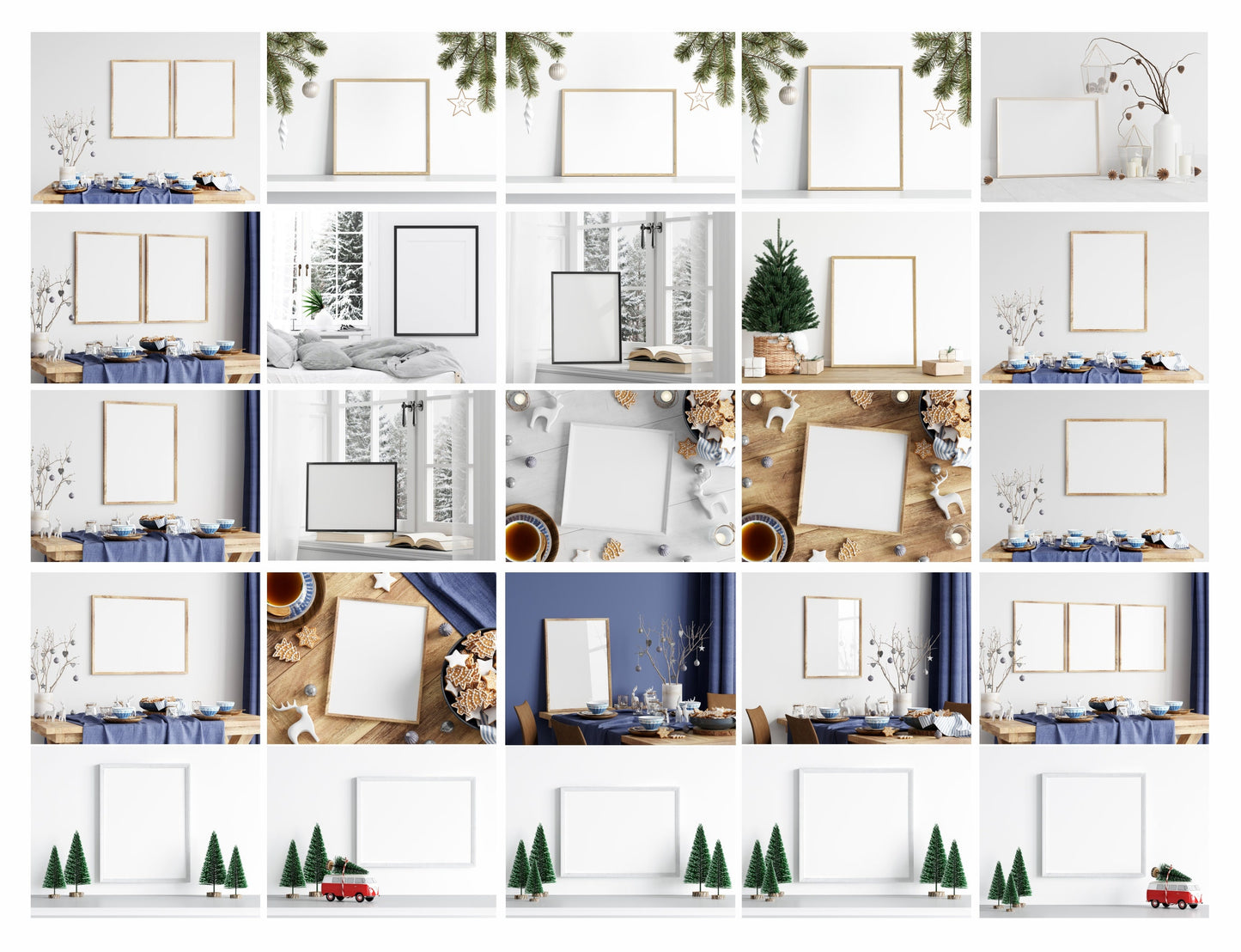 Christmas Frame Mockup Bundle Set, VOL.1 , Christmas Interior Mockups, PSD JPG