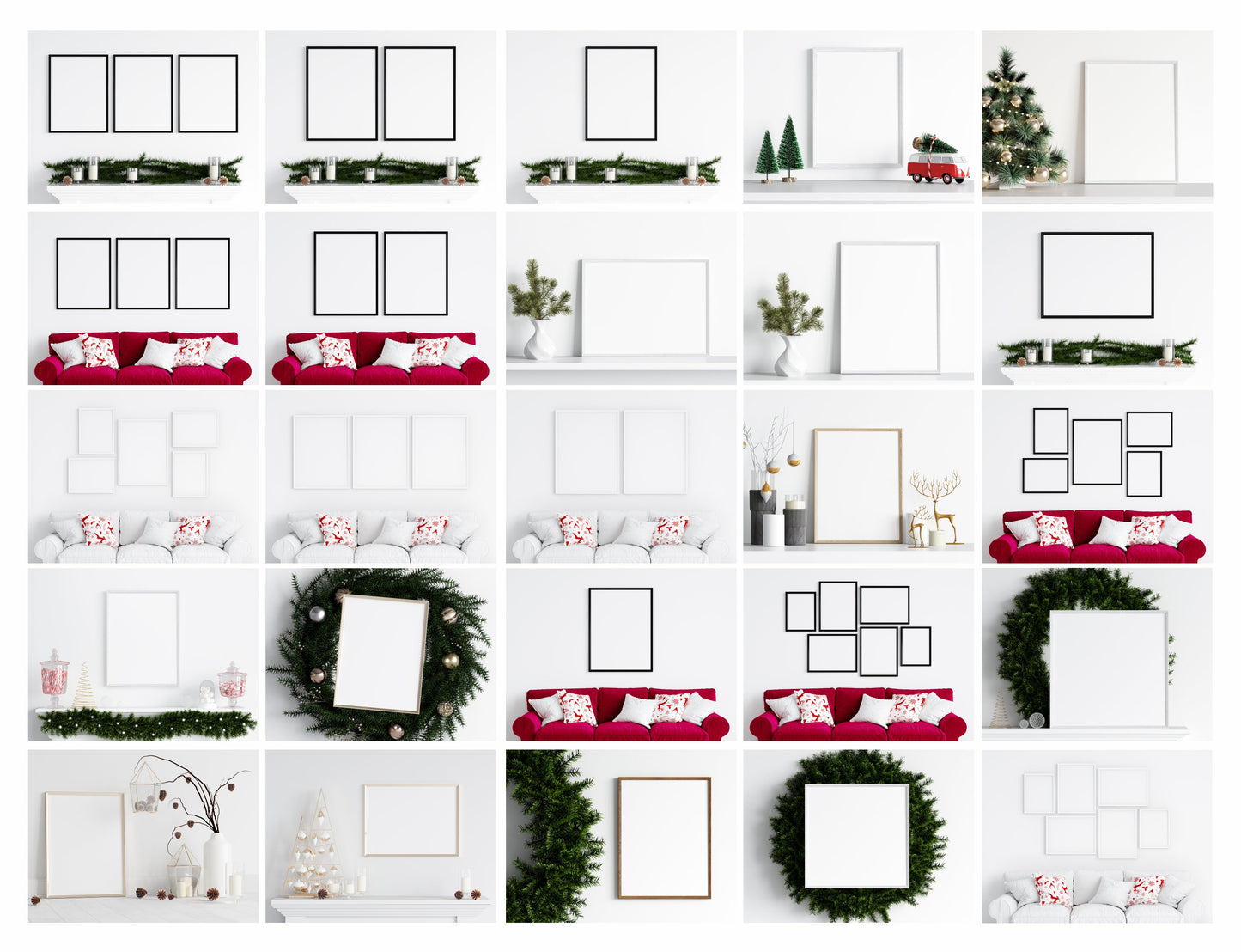 Christmas Frame Mockup Bundle Set, VOL.2 , Christmas Interior Mockups, PSD JPG