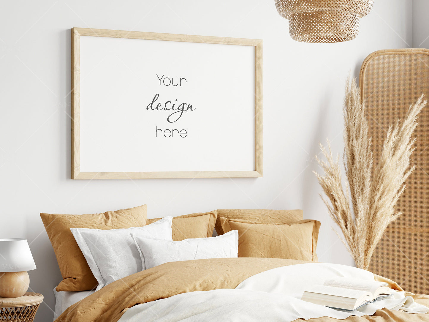 Interior Mockup, Frame Mockup in Bedroom Interior, Poster Mockup, PSD JPG