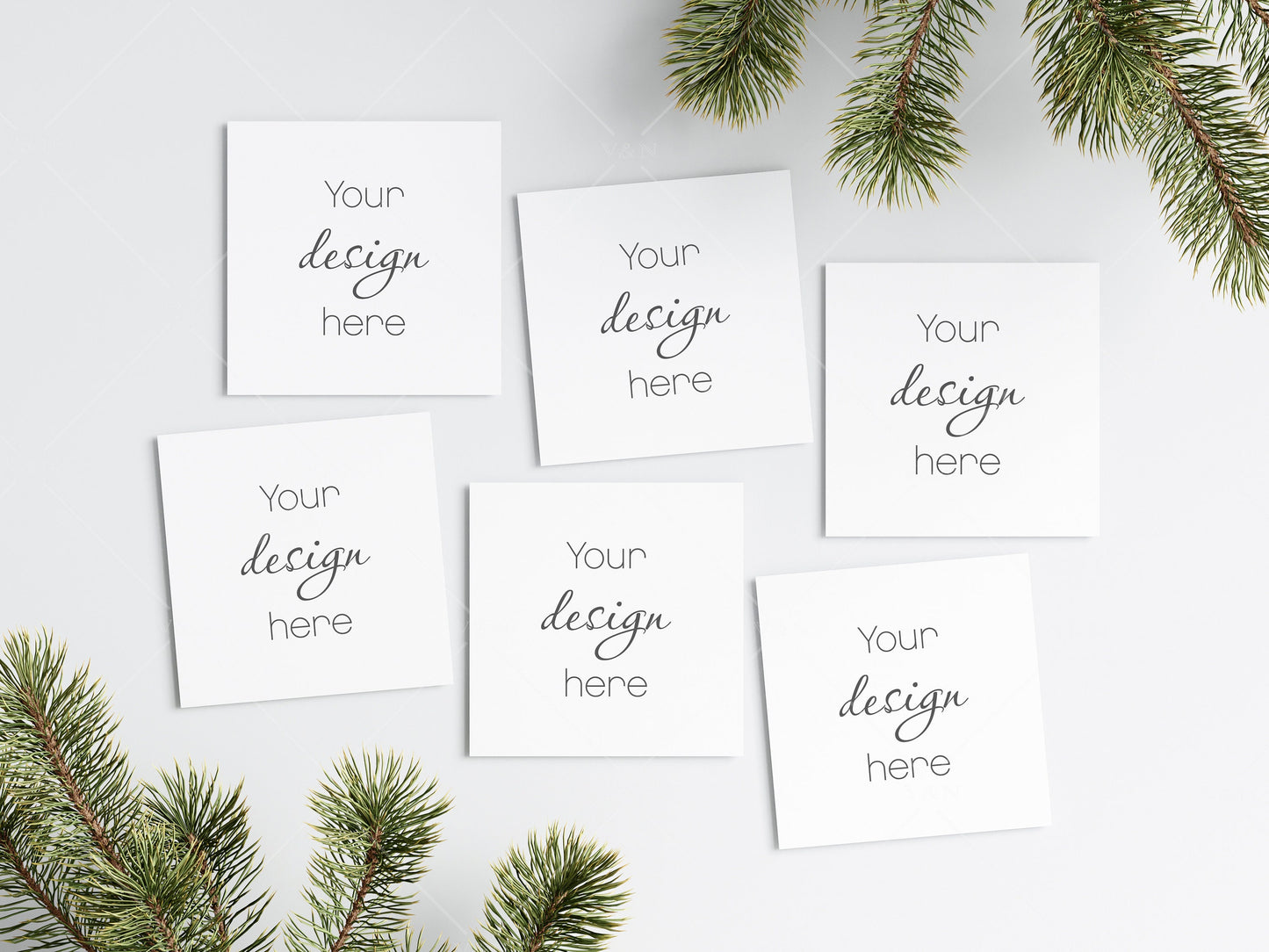 Six Square Christmas Cards Mockup, Mockup Christmas Card, Invitation Mockup, Greeting Card Mockup