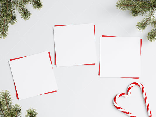 Three Square Christmas Cards Mockup, Mockup Christmas Card, Invitation Mockup, Greeting Card Mockup