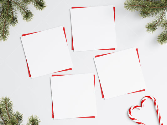 Four Square Christmas Cards Mockup, Mockup Christmas Card, Invitation Mockup, Greeting Card Mockup