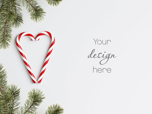 Christmas Flat Lay Mock Up JPG, Styled Wooden Background With Christmas Decor