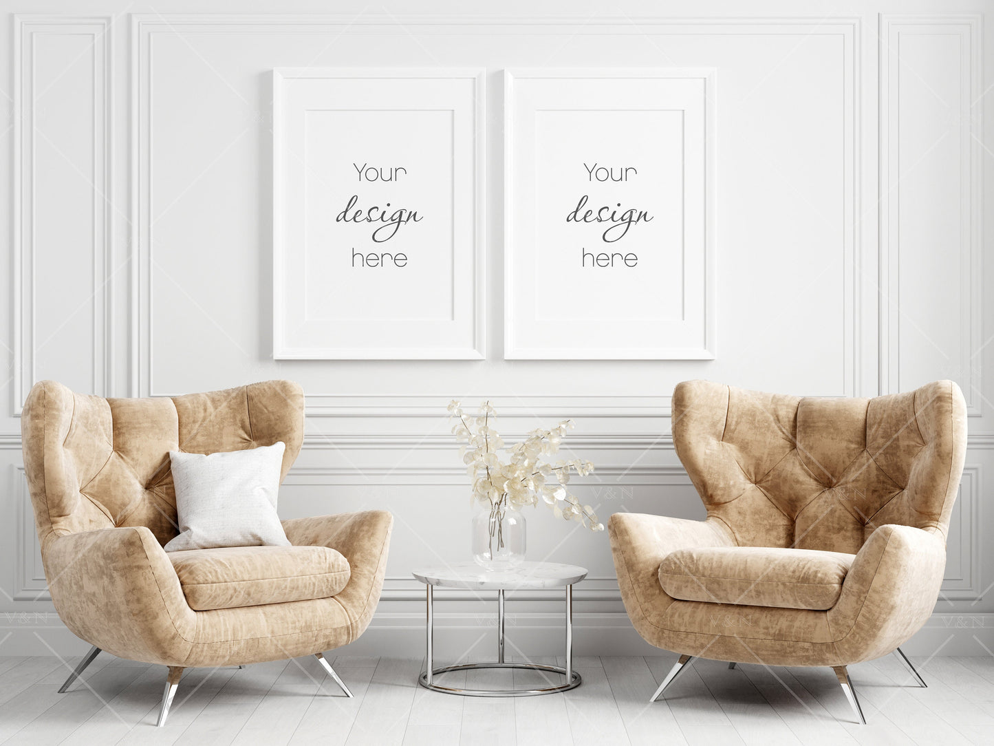 Living Room Frame Mockup, 2 Minimalist Frames Mockup, Two Vertical Frames Mockup A2, Vertical Frames Mockup, Frame Mockup for Print