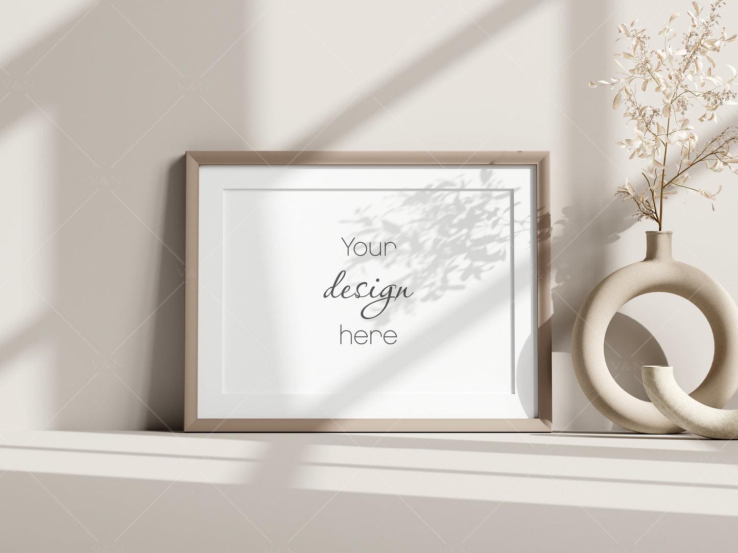 Boho Frame Mockup, Horizontal Wooden Frame Mockup A3, Poster Mockup, Frame Mockup for Print, Frame Mockup for Art