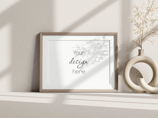 Boho Frame Mockup, Horizontal Wooden Frame Mockup A3, Poster Mockup, Frame Mockup for Print, Frame Mockup for Art