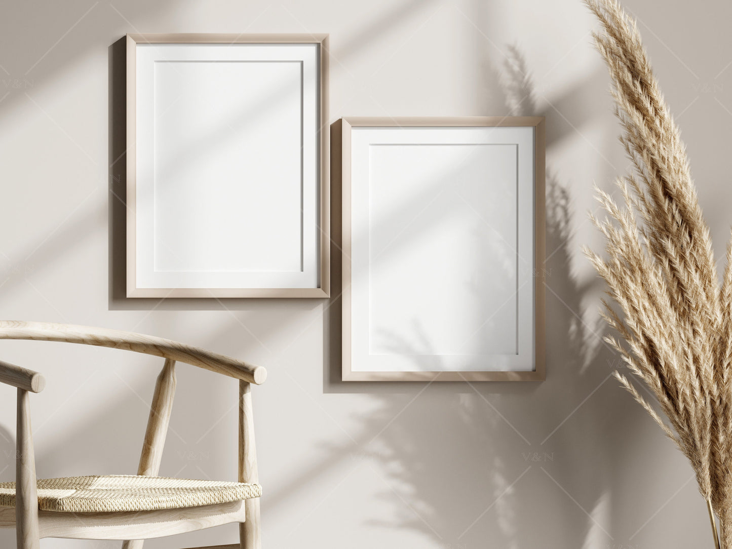 Boho Frame Mockup, Vertical Wooden Frame Mockup A3, Poster Mockup